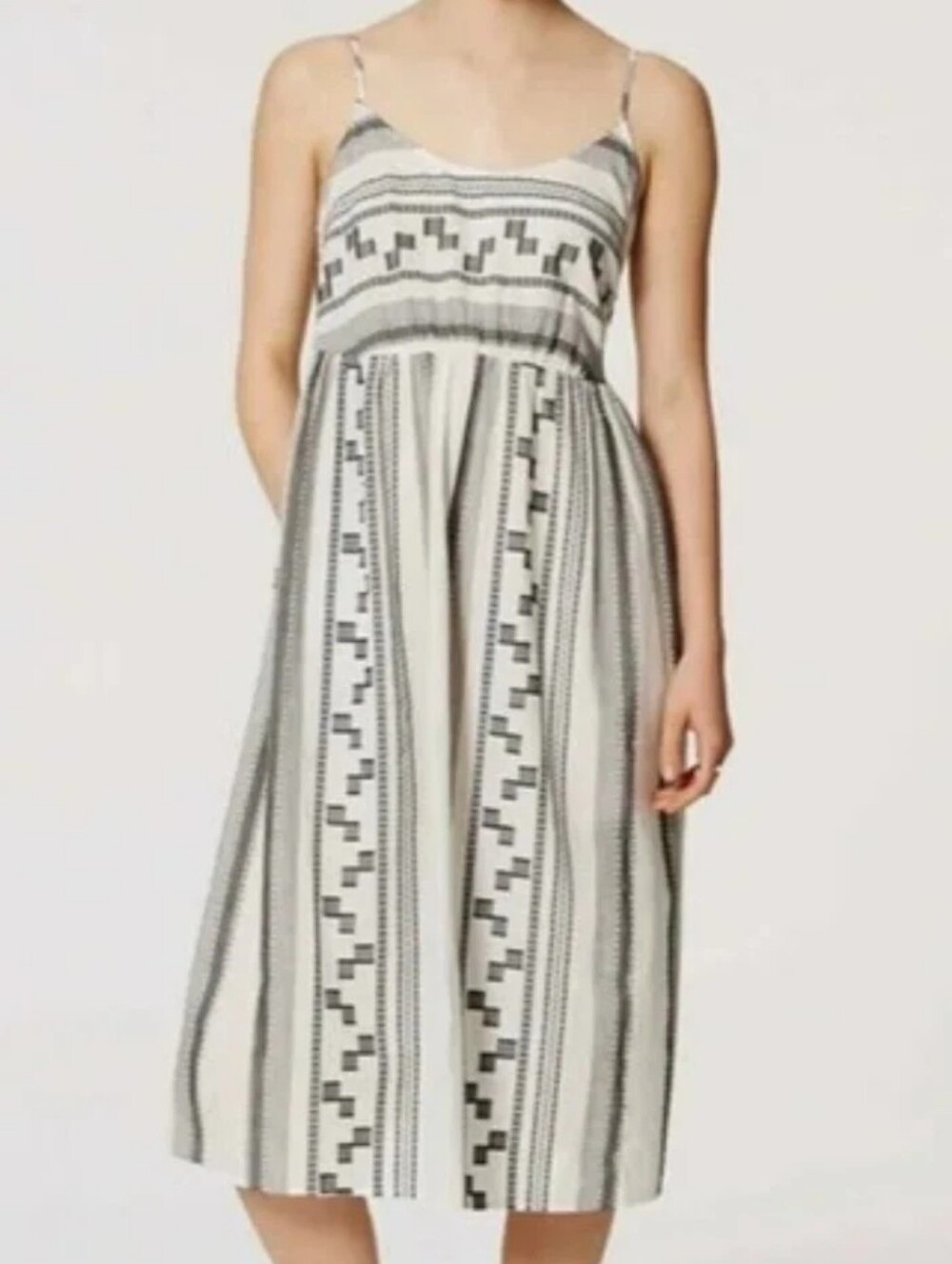 LOFT Beach Ivory Black Striped Cotton Midi Dress Beach Cover Up EB5